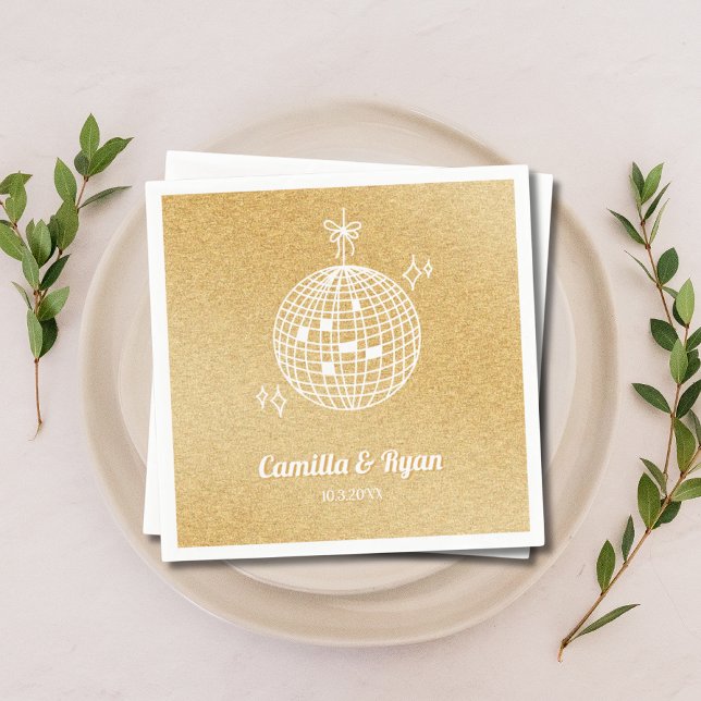 Servilleta De Papel Purpurina Retro Gold Disco Boda Decoración (Gold Glitter Disco Wedding Decor Napkins)
