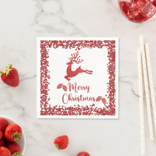 Servilleta De Papel Purpurina rojo reno - Feliz Navidad