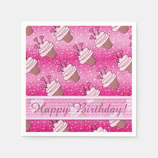 Servilleta De Papel Purpurina Rosa Cupcakes Cupcakes Napkins Cumpleaño (Anverso)