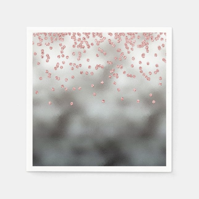 Servilleta De Papel purpurina Rosa de oro confetti en plata (Anverso)