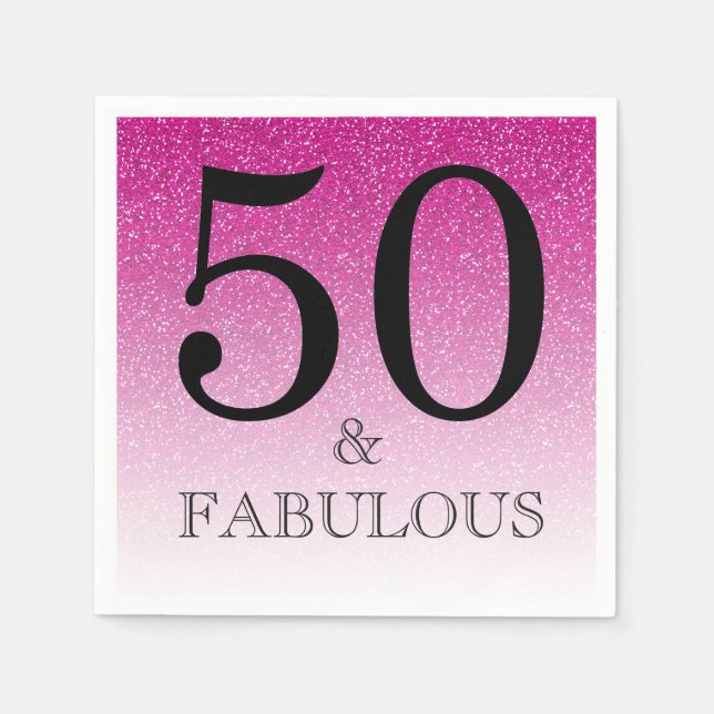 Servilleta De Papel Purpurina rosa Ombre 50 y fabuloso cumpleaños 50 (Anverso)