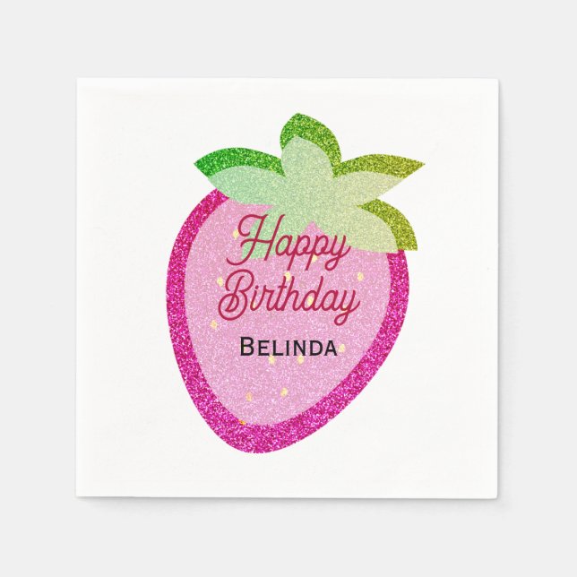 Servilleta De Papel Purpurina Rosa Sparkling Y2K cumpleaños de fresa (Anverso)