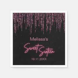 Servilleta De Papel Purpurina rosa y dulce negro 16 cumpleaños