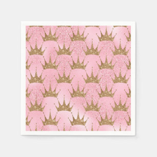 Servilleta De Papel Purpurina rosa y patrón de la corona de la prince