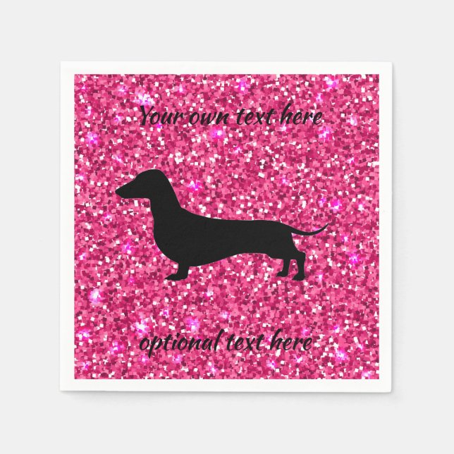 Servilleta De Papel Purpurina rosado caliente Papel Dachshund (Anverso)