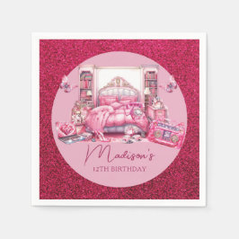 Servilleta De Papel Purpurina rosado Chica Sleepover Cumpleaños