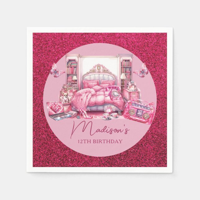 Servilleta De Papel Purpurina rosado Chica Sleepover Cumpleaños (Anverso)