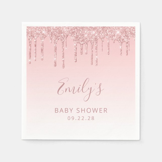 Servilleta De Papel Purpurina rosado Drip Baby Shower (Anverso)