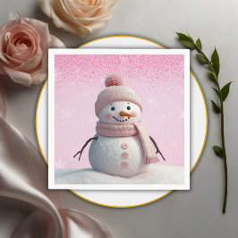 Servilleta De Papel Purpurina rosado Winter Snowman Baby Shower