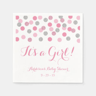 Servilleta De Papel Purpurina rosado y plateado Baby Shower Napkins