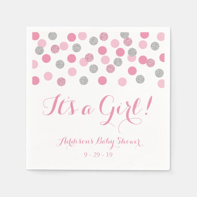 Servilleta De Papel Purpurina rosado y plateado Baby Shower Napkins (Anverso)