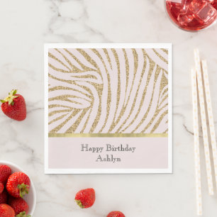 Servilleta De Papel Purpurina Rubor Pink Gold Cumpleaños Zebra