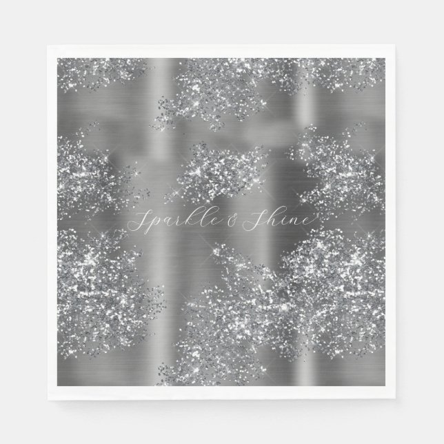 Servilleta De Papel Purpurina Silver Glitzy (Anverso)