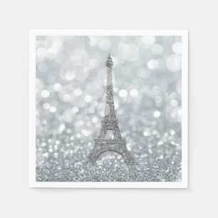 Servilleta De Papel Purpurina Silver Sparkle Paris Eiffel Tower Glam