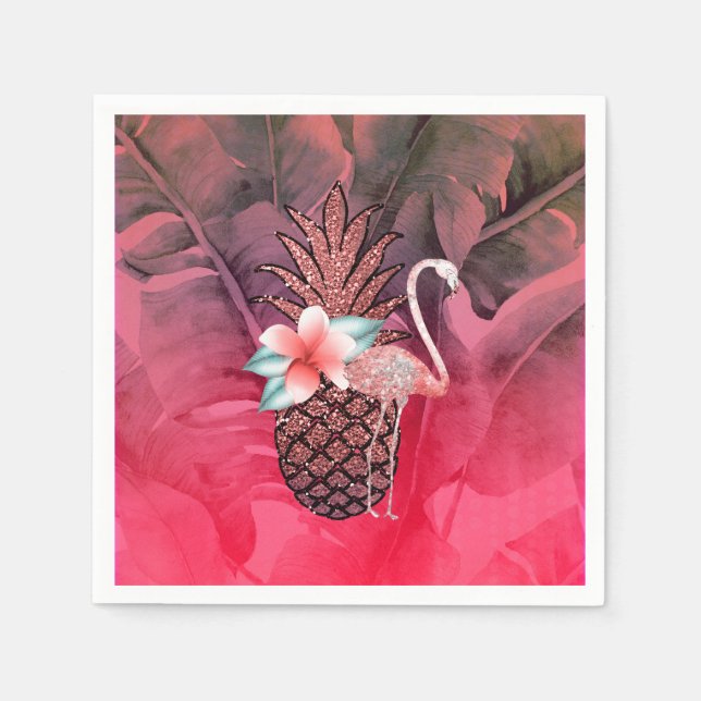 Servilleta De Papel Purpurina tropical rosa Pineapple Luau Fiesta (Anverso)