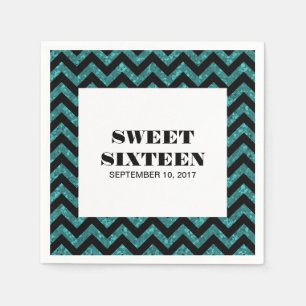 Servilleta De Papel Purpurina Turquoise Chevron Sweet 16 servilletas d