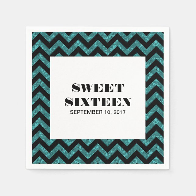 Servilleta De Papel Purpurina Turquoise Chevron Sweet 16 servilletas d (Anverso)