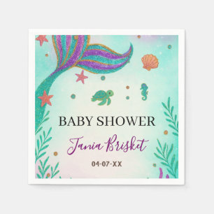 Servilleta De Papel Purpurina Turquoise Mermaid Baby Shower