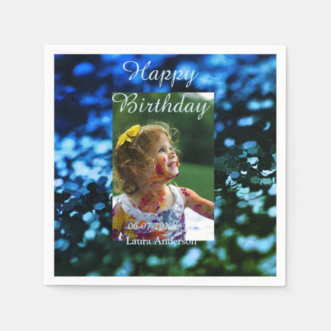 Servilleta De Papel Purpurina verde azul foto niños cumpleaños óxido m (Anverso)