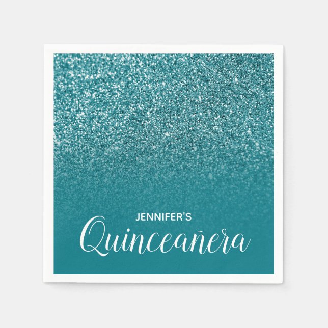 Servilleta De Papel Purpurina Verde azulado azul Ombre Quinceanera (Anverso)