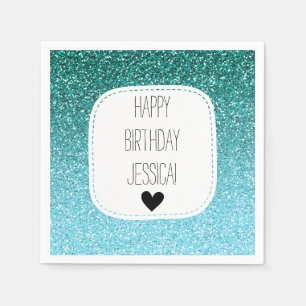 Servilleta De Papel Purpurina verde azulado de Ombre de la aguamarina