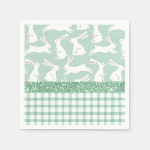 Servilleta De Papel Purpurina Verde Gingham Plaid Rabbits