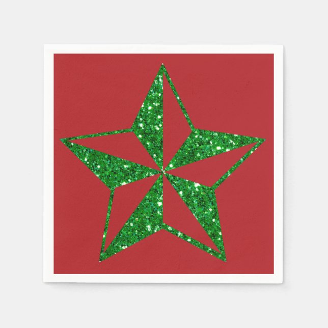 Servilleta De Papel Purpurina Verde Navidades Star Napkins (Anverso)