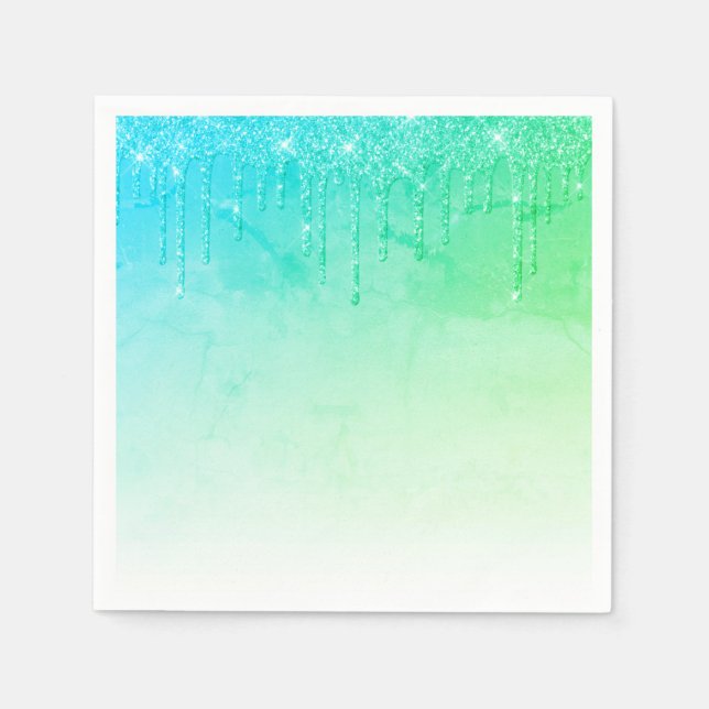 Servilleta De Papel Purpurina verde Ombré Glam Sparkles Bonito Fiesta (Anverso)