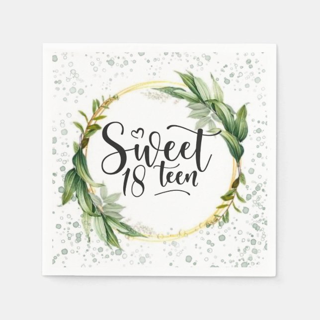 Servilleta De Papel Purpurina Verde y Oro Dulce Fiesta de Cumpleaños 1 (Anverso)