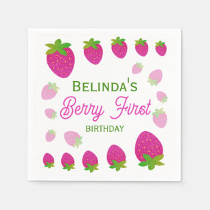 Servilleta De Papel Purpurina Y2K Fresa Berry Primer cumpleaños