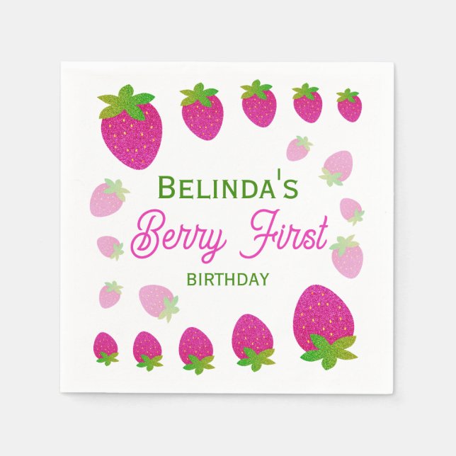 Servilleta De Papel Purpurina Y2K Fresa Berry Primer cumpleaños (Anverso)