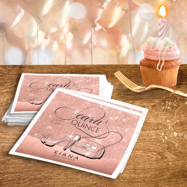 Servilleta De Papel Purpurina y Shine Quinceanera Rosa Gold ID701 (Subido por el creador)