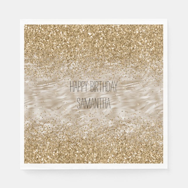 Servilleta De Papel Purpurina Zebra Print Faux Gold (Anverso)