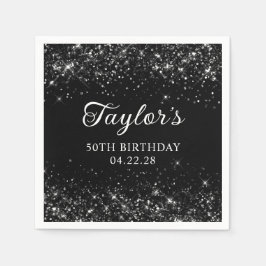 Servilleta De Papel Purpurinoso Negro 50 cumpleaños