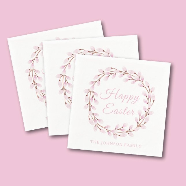 Servilleta De Papel Pussy Willow Feliz Pascua (Cute Pink Pussy Willow Happy Easter Napkins)
