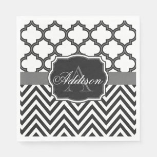 Servilleta De Papel Quatrefoil Chevron Monograma