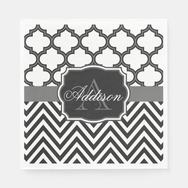 Servilleta De Papel Quatrefoil Chevron Monograma (Anverso)