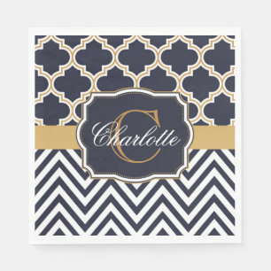Servilleta De Papel Quatrefoil Chevron Monograma