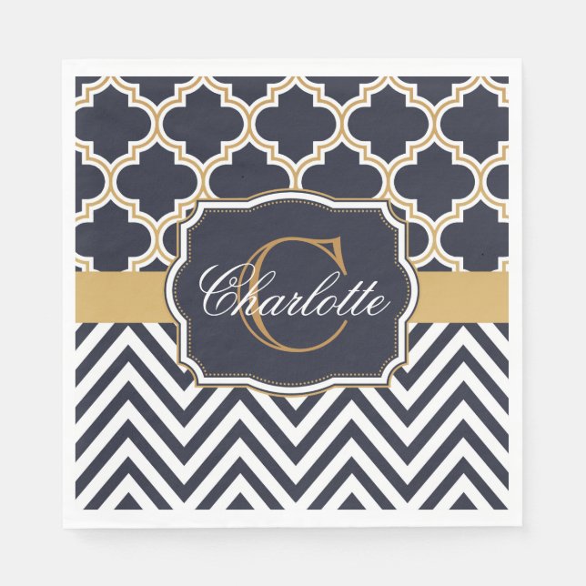 Servilleta De Papel Quatrefoil Chevron Monograma (Anverso)