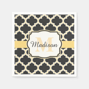 Servilleta De Papel Quatrefoil marroquí negro y dorado
