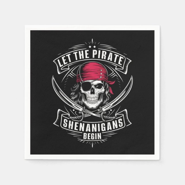Servilleta De Papel Que Comiencen Las Travesuras Piratas De Halloween  (Anverso)