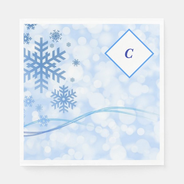 Servilleta De Papel Que la nieve azul Monograma Napkins (Anverso)