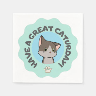 Servilleta De Papel ¡Que tengas un gran caturday! Gato azul verde tipo