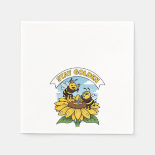 Servilleta De Papel Quédate dorado - Ilustracion de abejas y flores