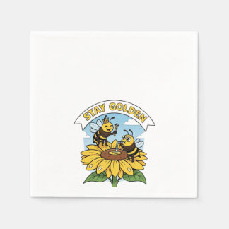 Servilleta De Papel Quédate dorado - Ilustracion de abejas y flores