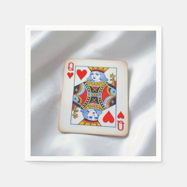 Servilleta De Papel Queen of Hearts On White Satin Fabric (Anverso)