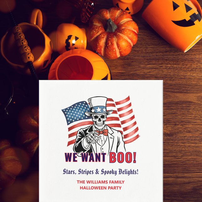 Servilleta De Papel Queremos un Boo Patriótico Fiesta de Disfraces de  (Uncle Sam Skeleton - We Want BOO! Red white and blue Halloween party)