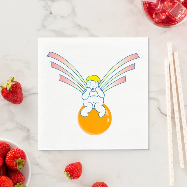 Servilleta De Papel Querubín Ángel Sentado en Esfera Naranja (Subido por el creador)