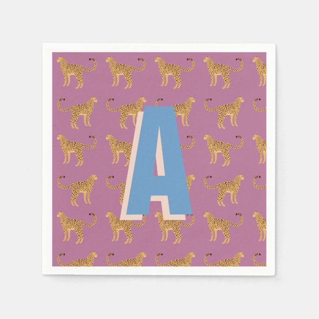 Servilleta De Papel Quetah, leopardo rosa monogramado (Anverso)
