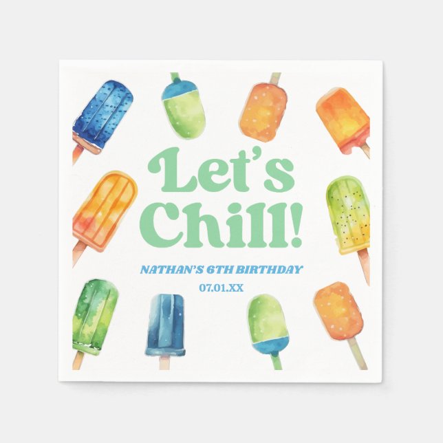 Servilleta De Papel Quill Blue Retro Popsicle Birthday Party (Anverso)